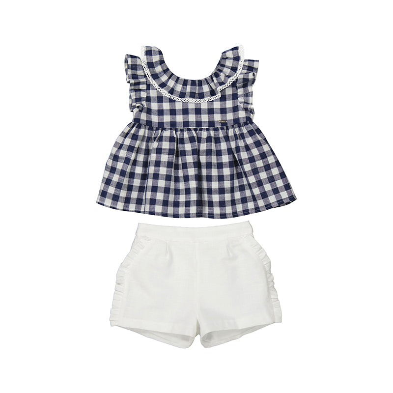 Gingham Blouse and Shorts Set
