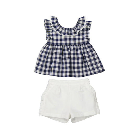 Gingham Blouse and Shorts Set